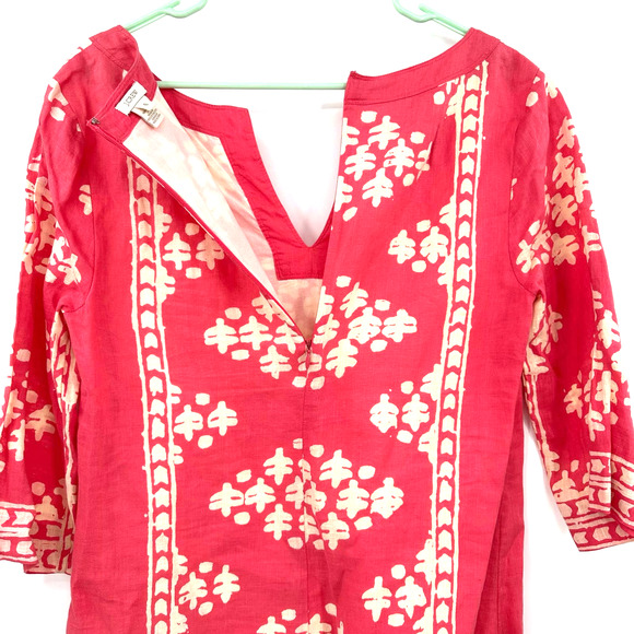 J. Crew size 6 shift style dress long sleeve pink cream batik style print - Picture 3 of 6